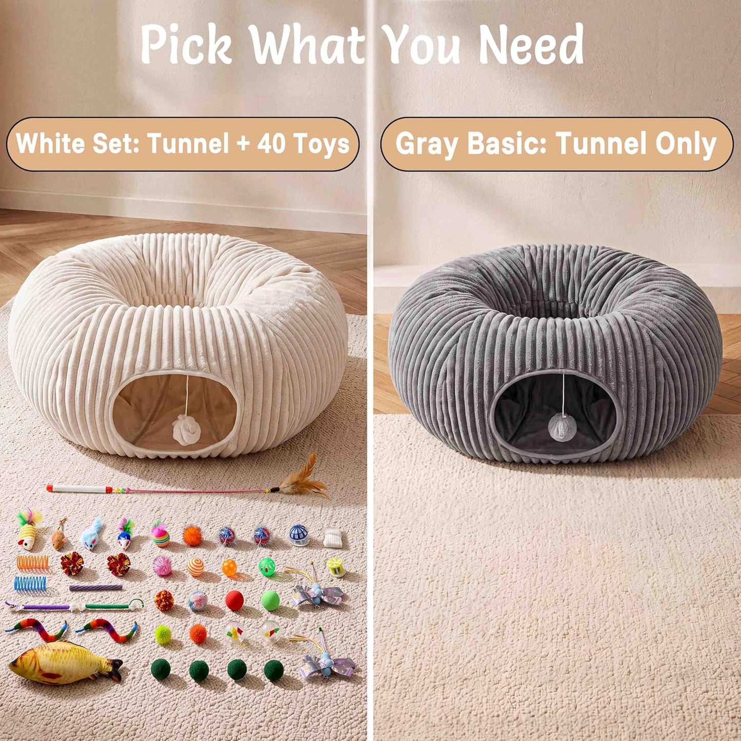 MOYMO Cama túnel para gatos con 40 juguetes para gatos, túnel de ju...