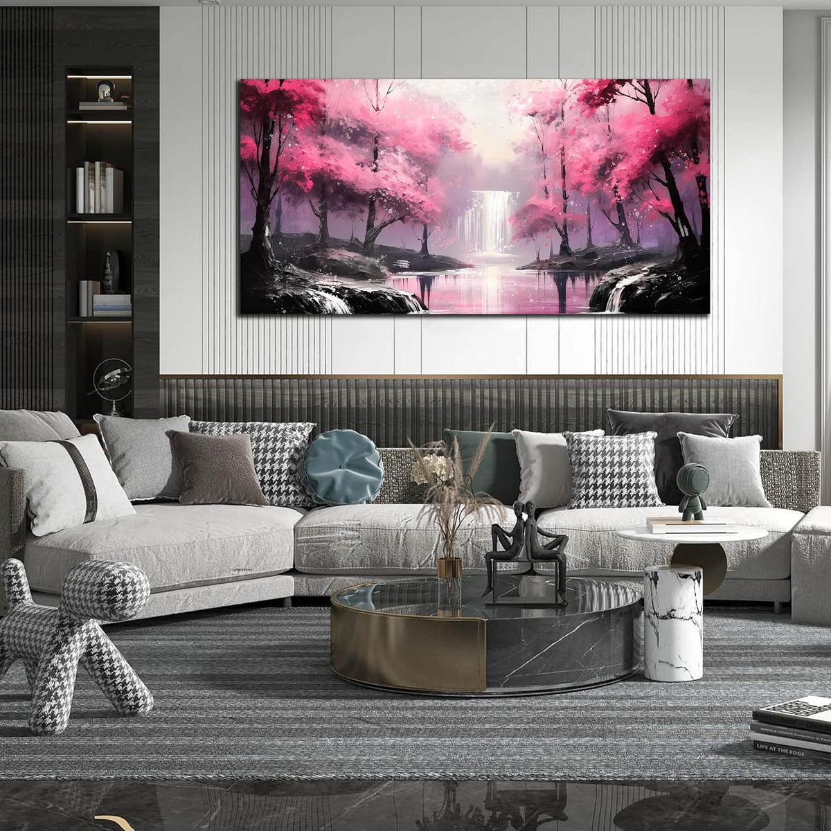 Arte de pared de árbol rosa para sala de estar de gran tamaño - Dec...