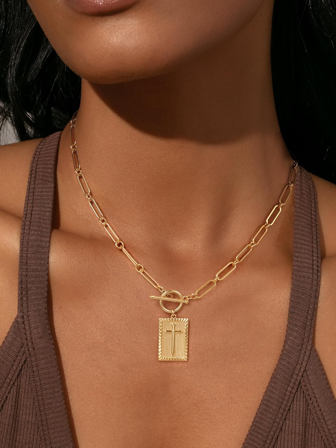 HABIKIP Collar con Colgante de Cruz Chapado en Oro 14K y Plateado p...