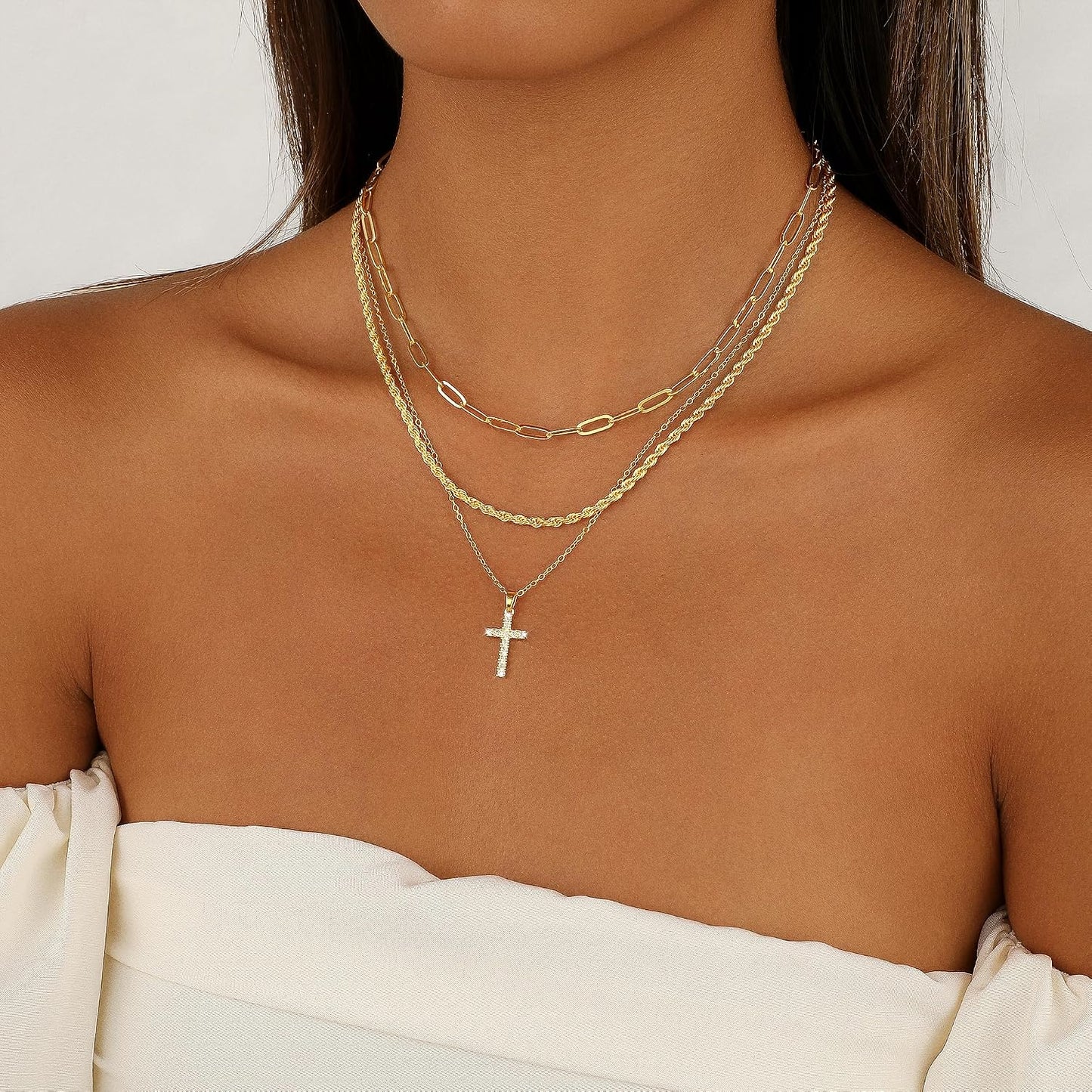 CAROVO Collar en capas de oro\/plata para mujer, chapado en oro\/pl...