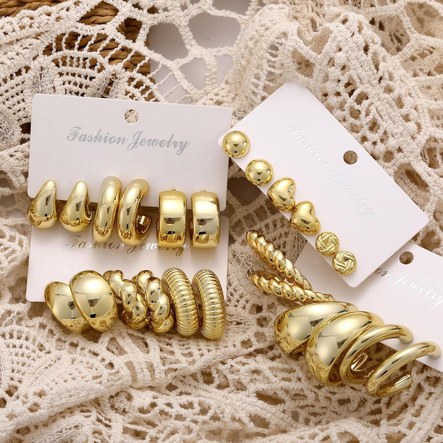 12 pares de aretes de aro gruesos de oro para mujer, modernos, chap...
