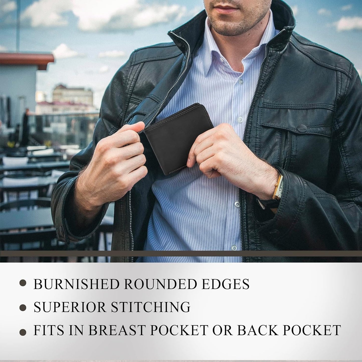 Tony Perotti Billetera plegable de cuero italiano para hombre con t...