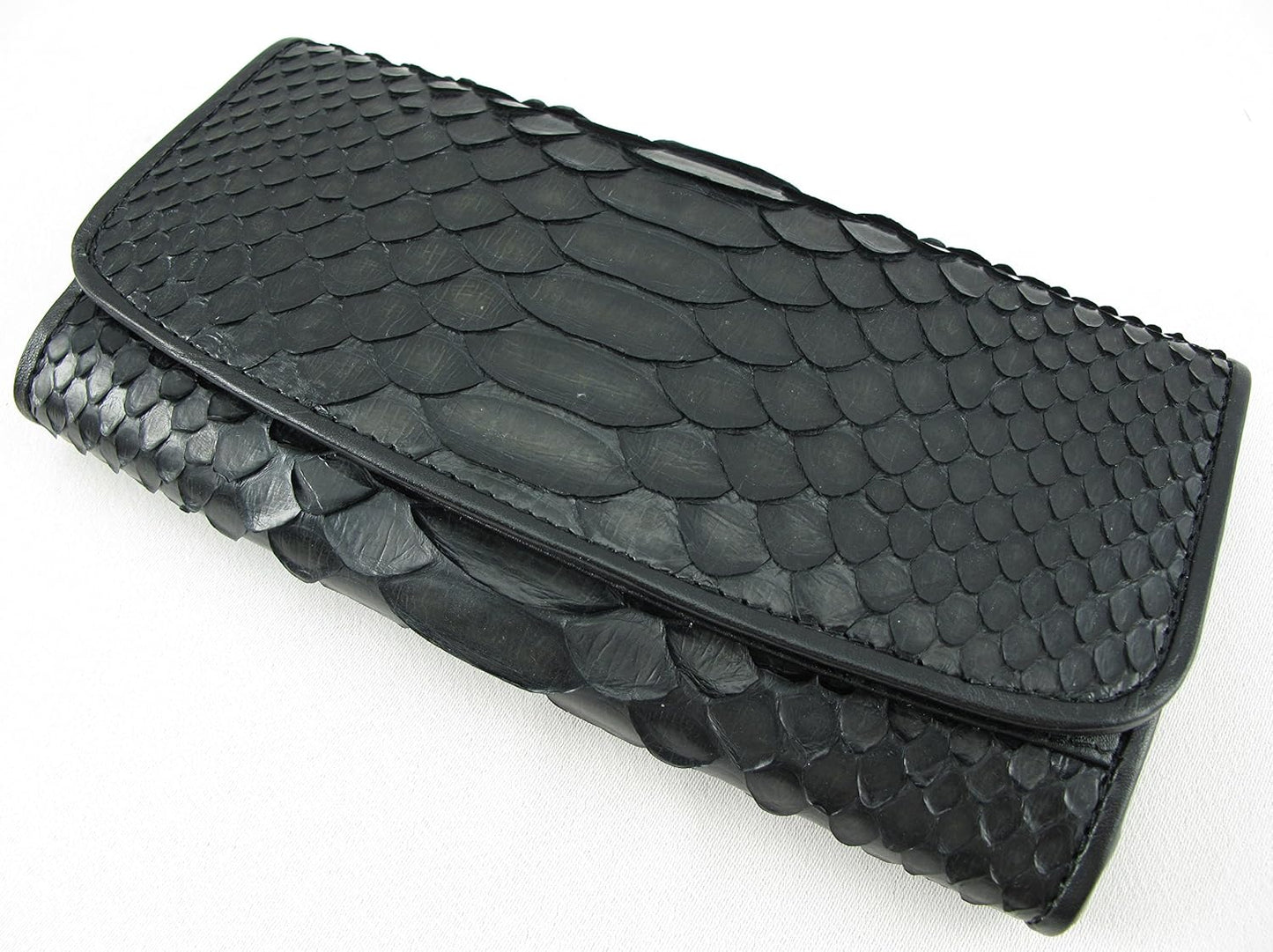 Pelgio Cartera de embrague triple de piel de serpiente de pitón aut...