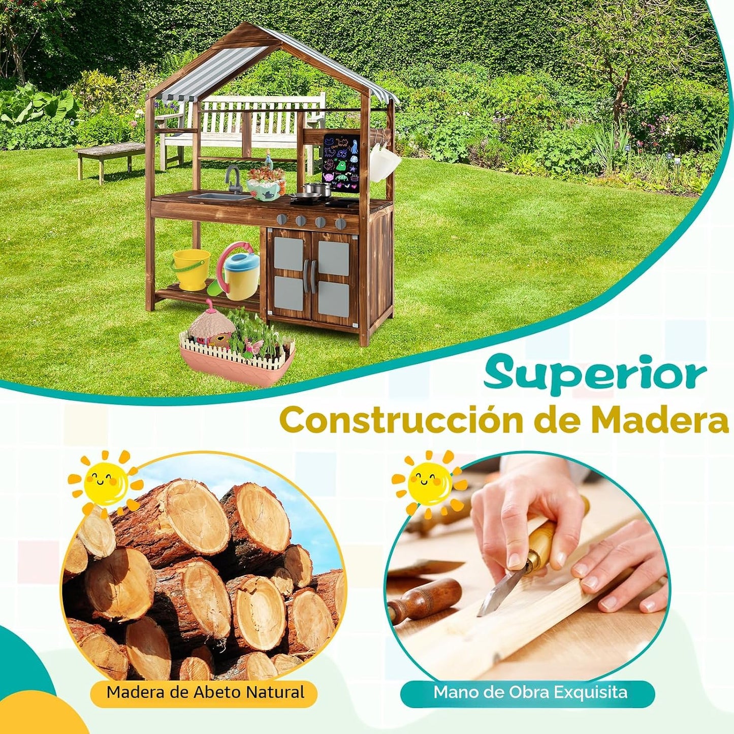 Costzon Cocina de Barro para Niños al Aire Libre, Cocina de Juego d...