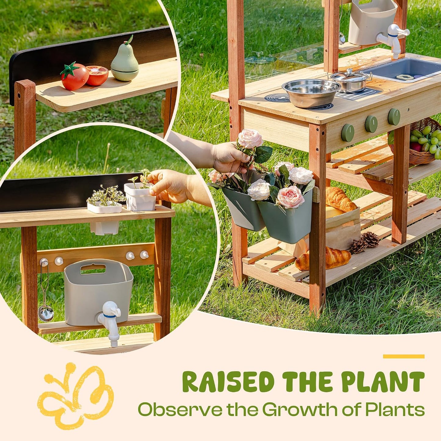 ROBOTIME Cocina de barro para niños, juego de cocina de madera al a...