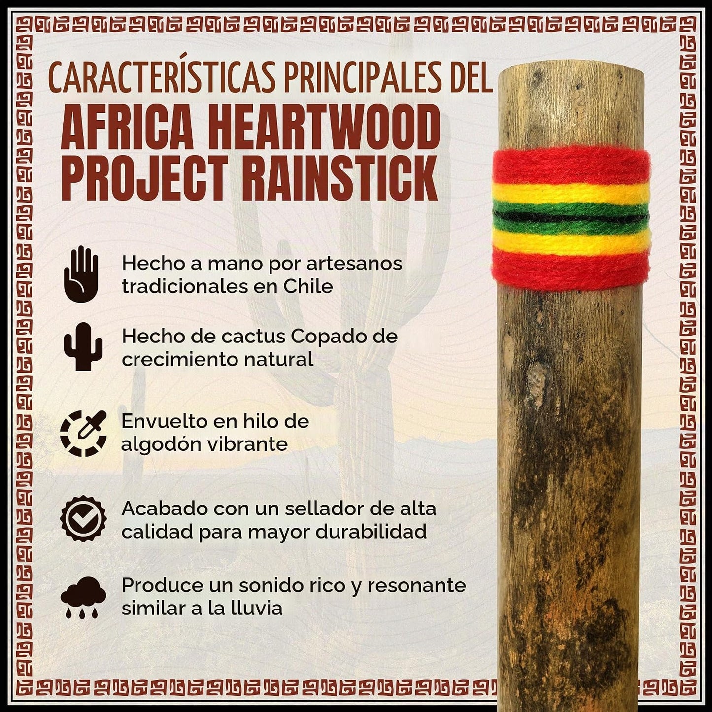 Africa Heartwood Project - Palo de lluvia de cactus de 20 pulgadas...