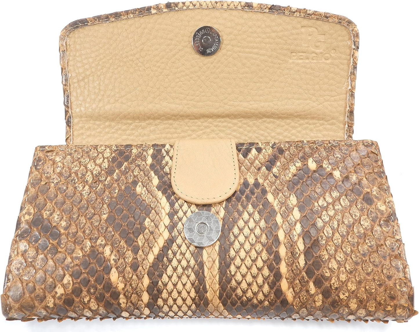Pelgio Cartera de embrague triple de piel de serpiente de pitón aut...