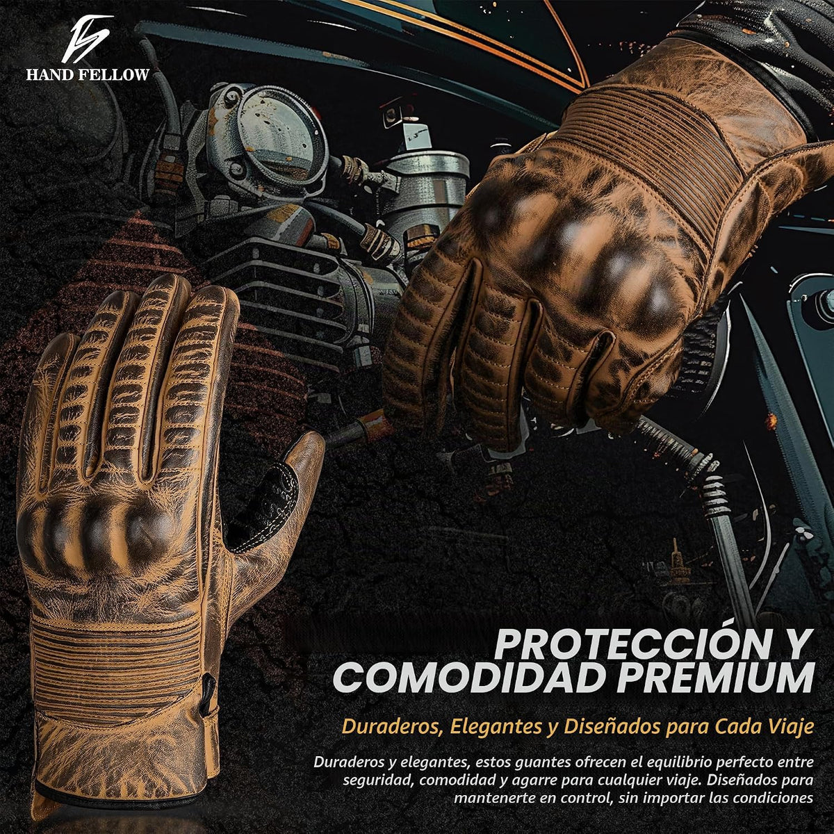 Hand Fellow Guantes de cuero para hombre | Guantes de ciclismo para...