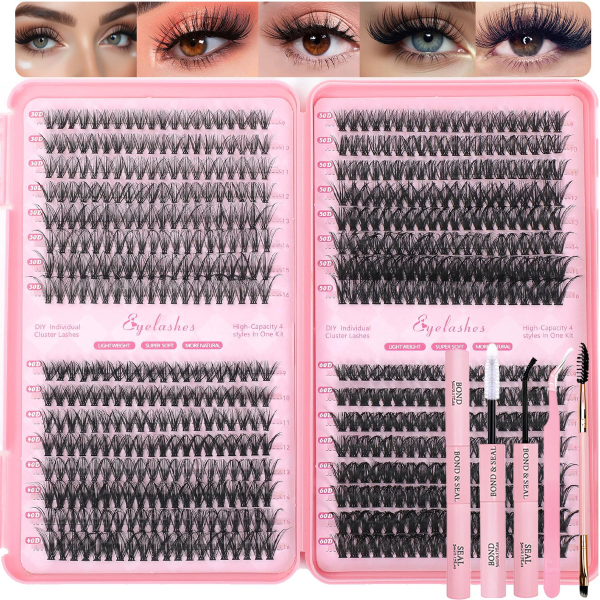 OLLAVO Kit de racimos de pestañas, 640 extensiones de racimos de pe...