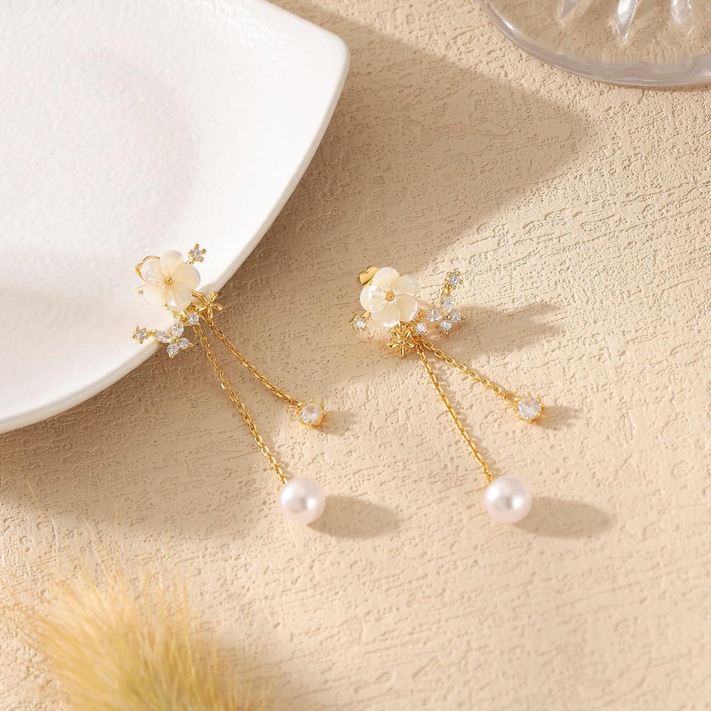 Aretes colgantes de perlas para mujer, cadena larga de enhebrador,...