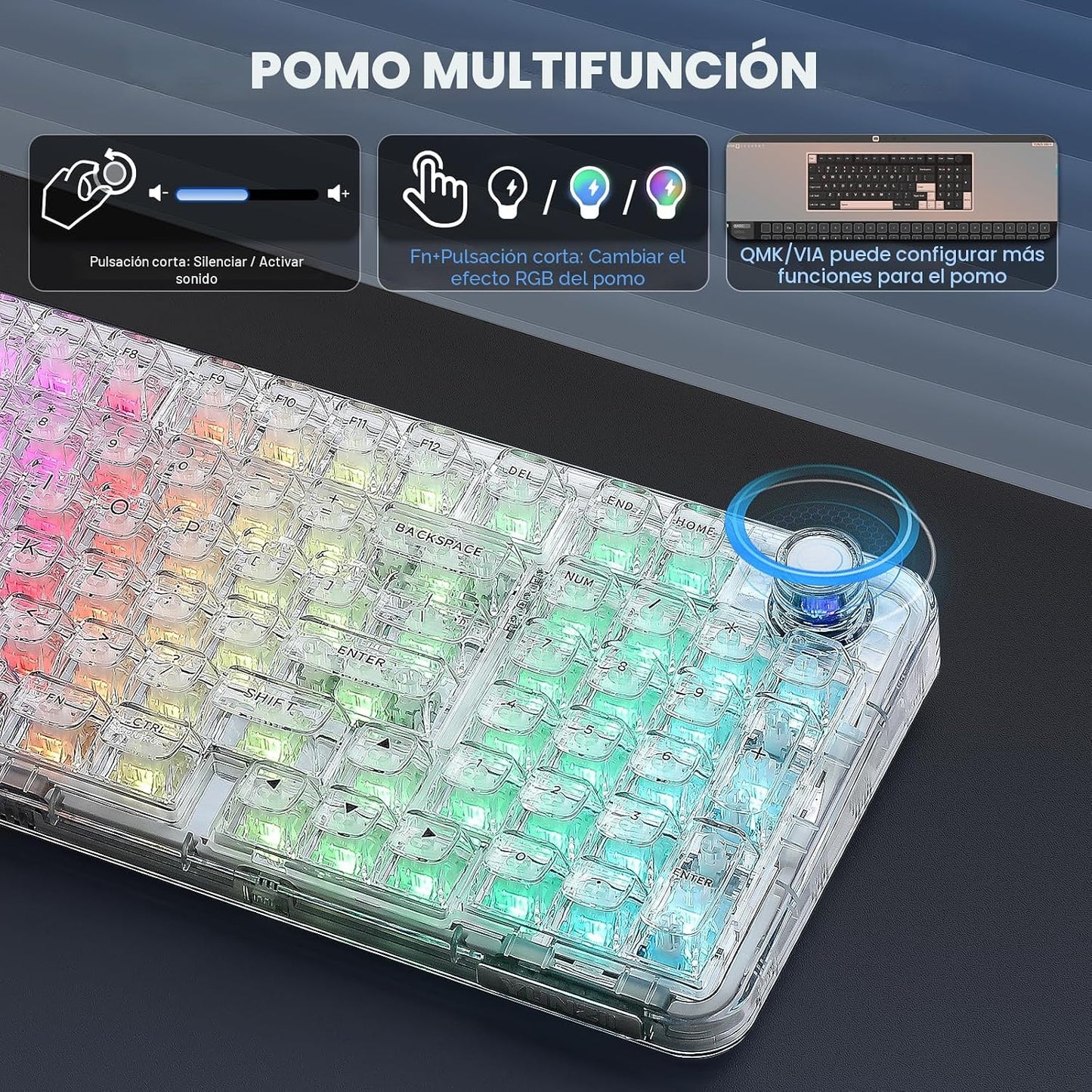 YUNZII X98 QMK\/VIA Teclado mecánico inalámbrico para juegos con pe...