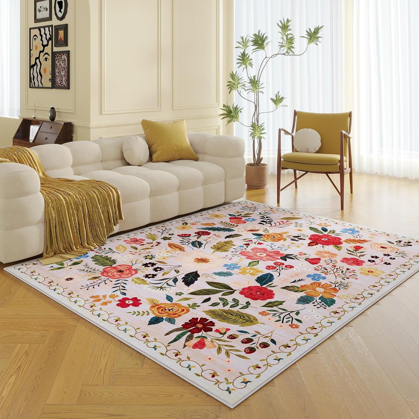 Rugcomf Alfombra de sala de estar, 5 x 7, lavable a máquina, bohemi...
