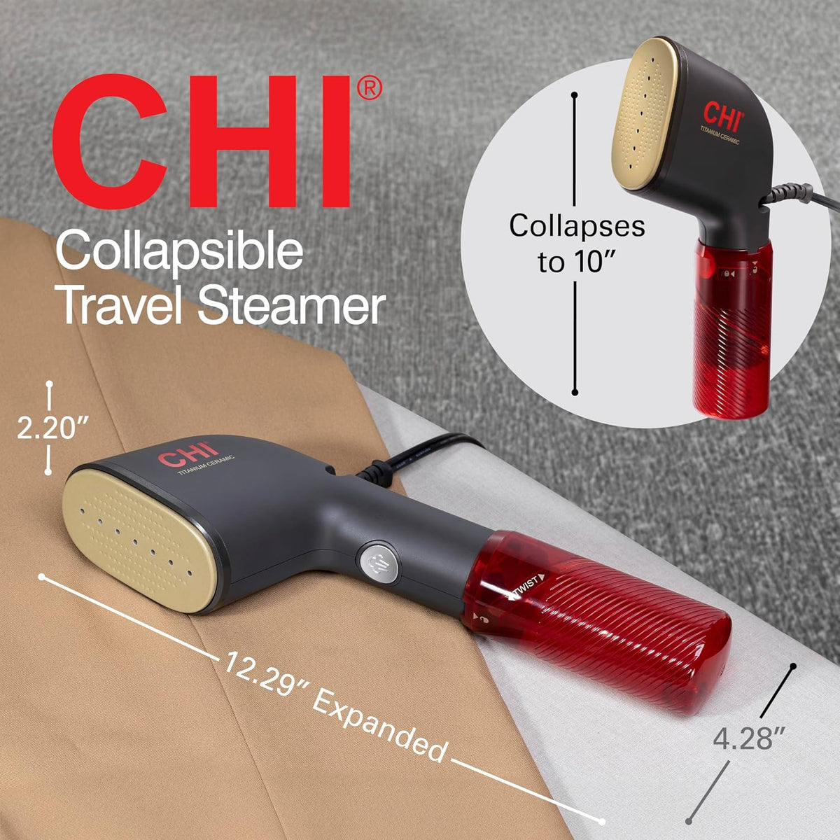 CHI Vaporizador de mano plegable 2 en 1 para ropa, 1200 vatios, tan...