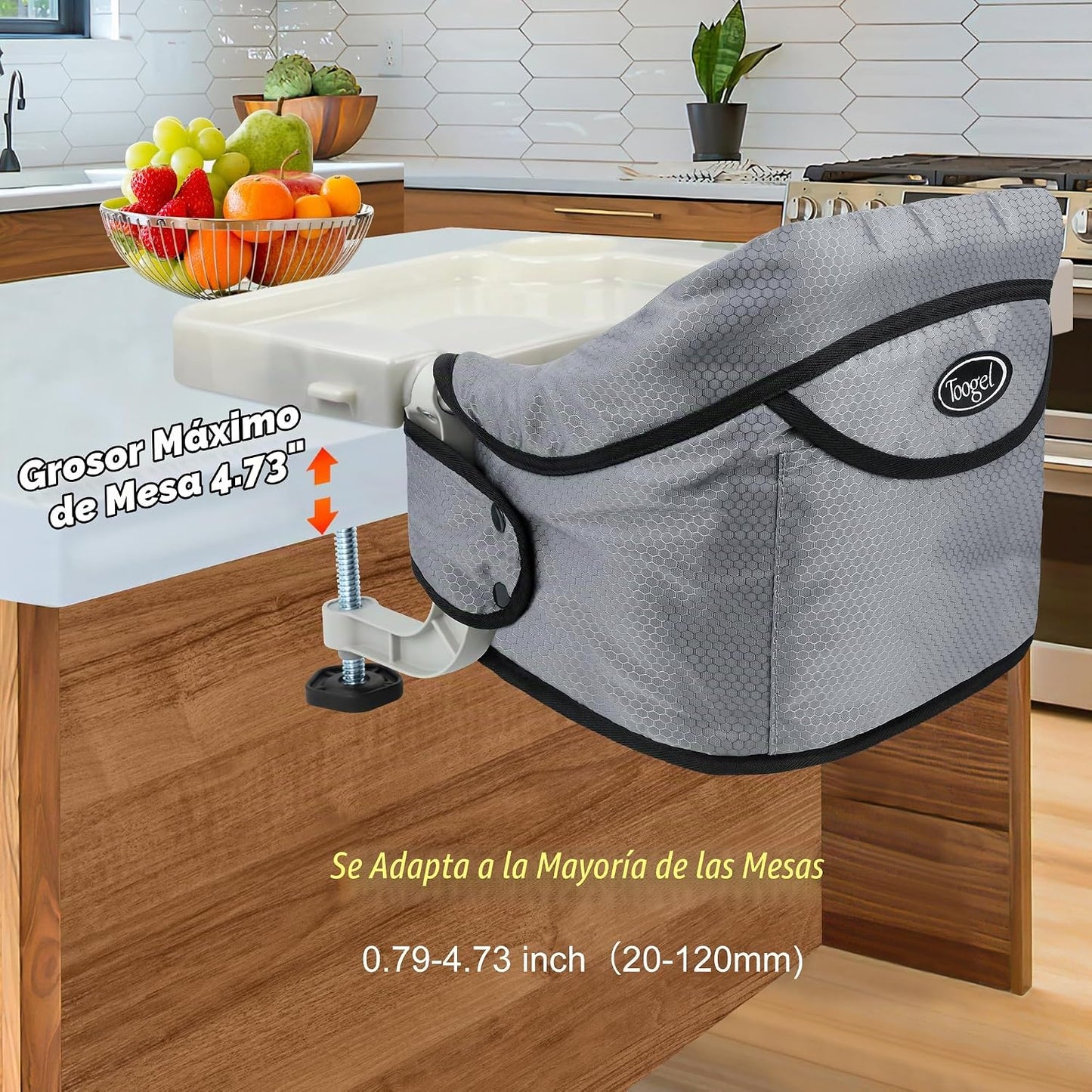 Toogel - Silla alta de gancho con bandeja, asiento plegable con cli...