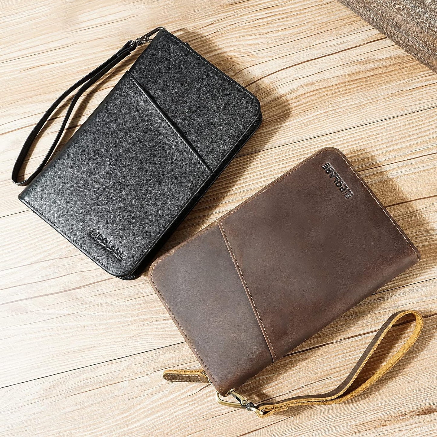 Polare - Funda para pasaporte de cuero de grano completo para hombr...