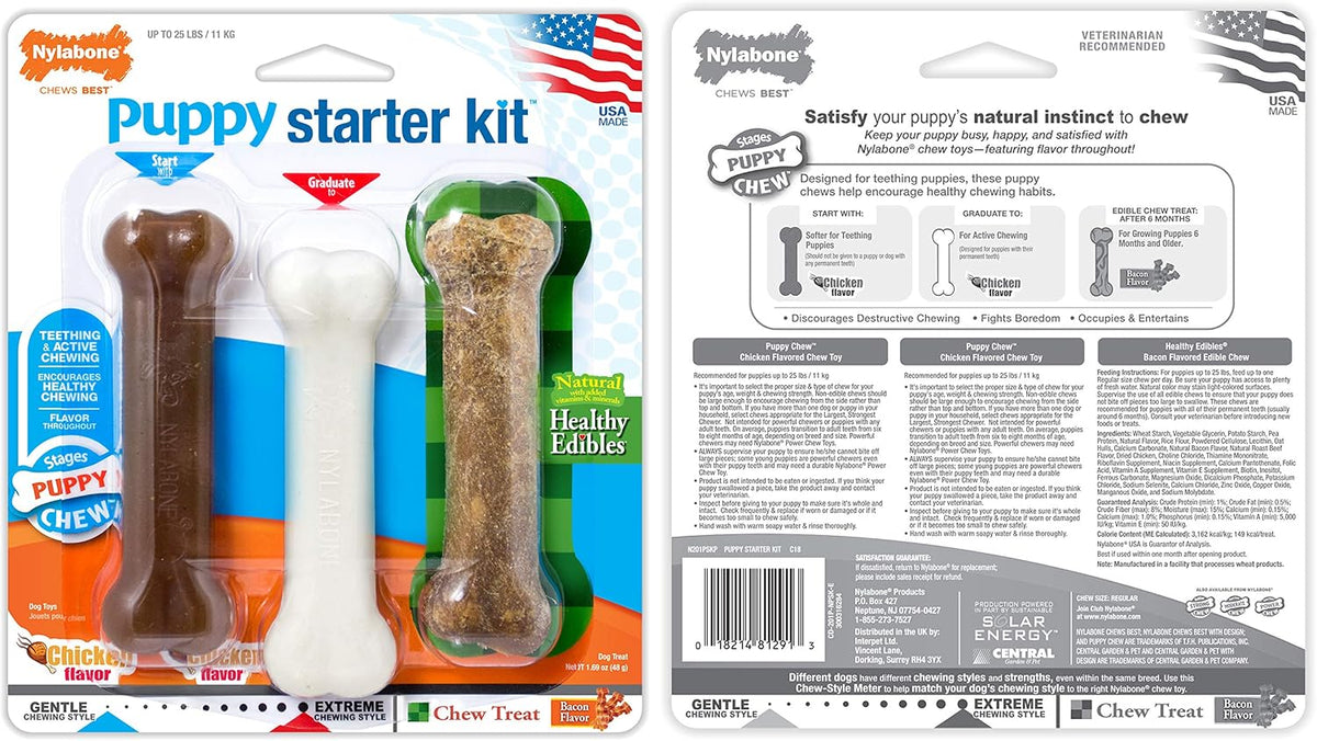 Nylabone Paquete de juguetes masticables y golosinas para cachorros...