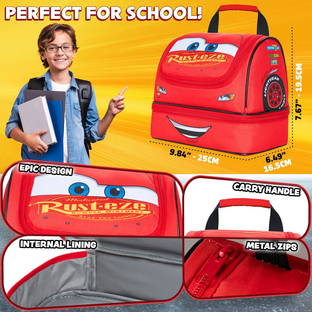 Get Trend Disney Cars Lightning McQueen Lonchera Aislada con Dos Co...