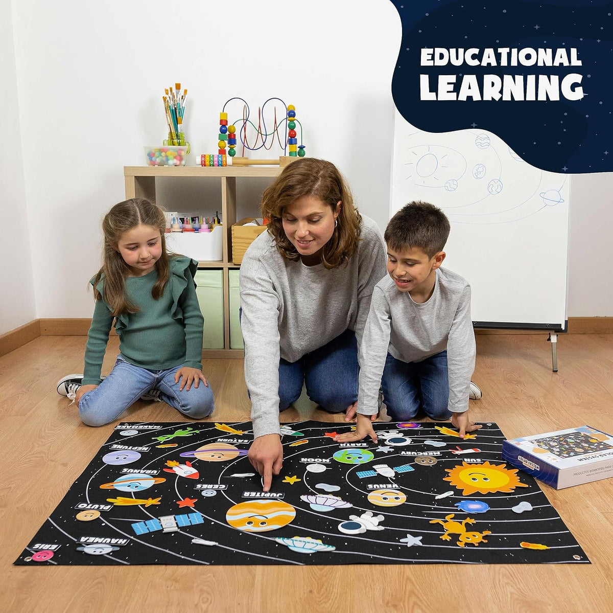 BONNYCO Sistema Solar para Niños Juguetes con 61 Figuras de Fieltro...