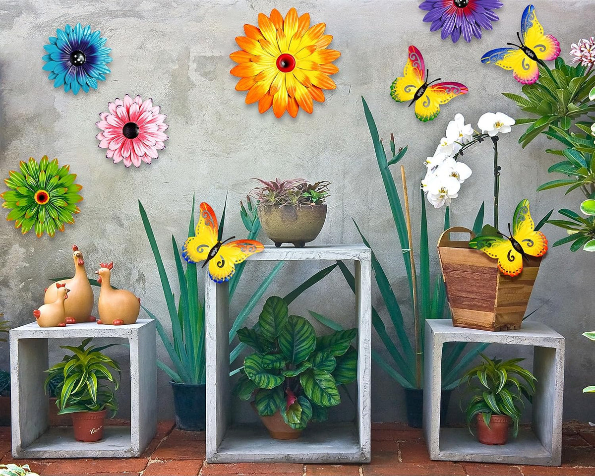 Gisafai Paquete de 10 decoraciones de pared de metal con flores par...