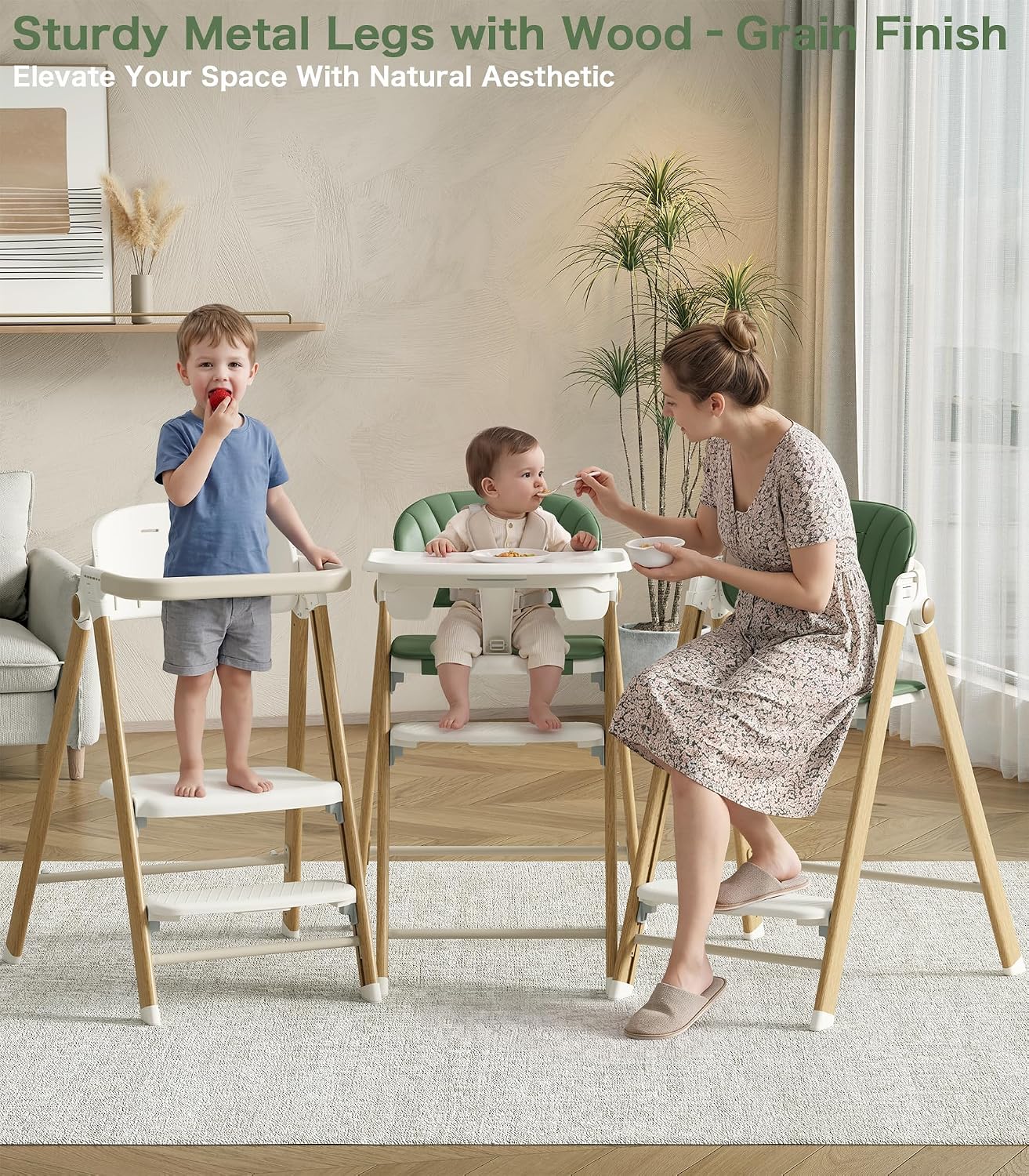 Silla alta plegable 5 en 1 para bebé, taburete para niños pequeños,...