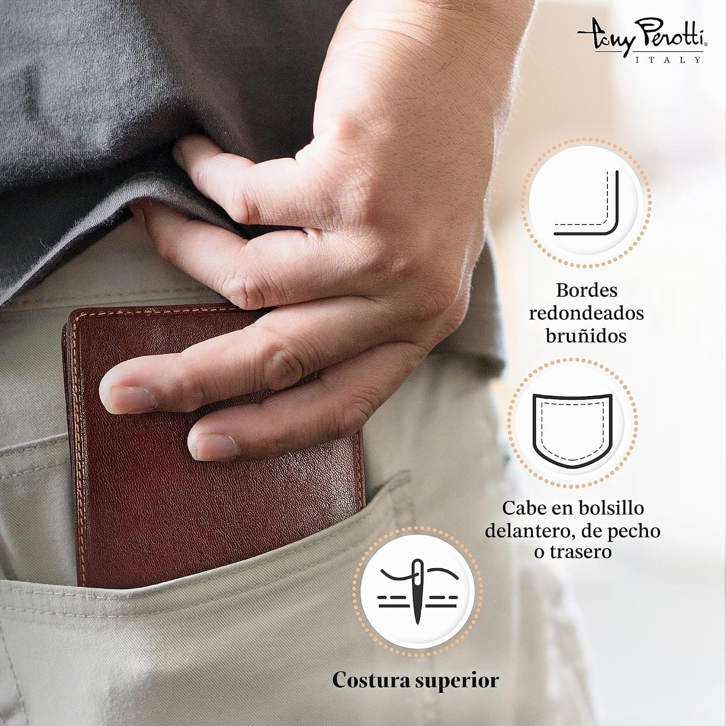 Tony Perotti Cartera de cuero italiano para hombre, delgada, plegab...