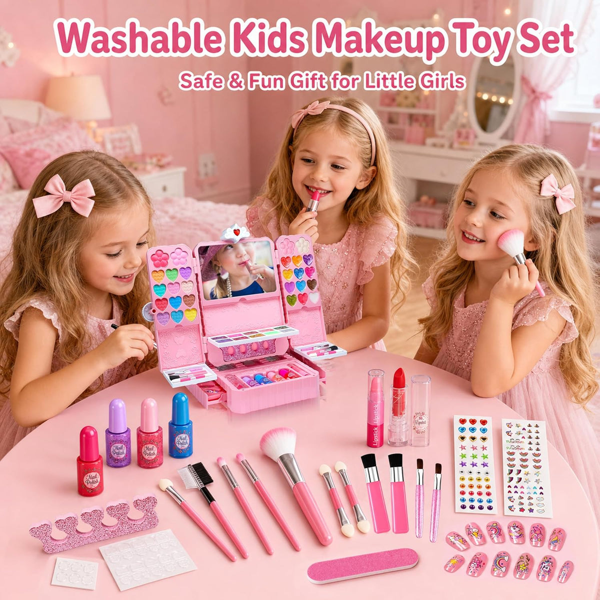 Kit de maquillaje infantil de 75 piezas para niñas, juego de maquil...