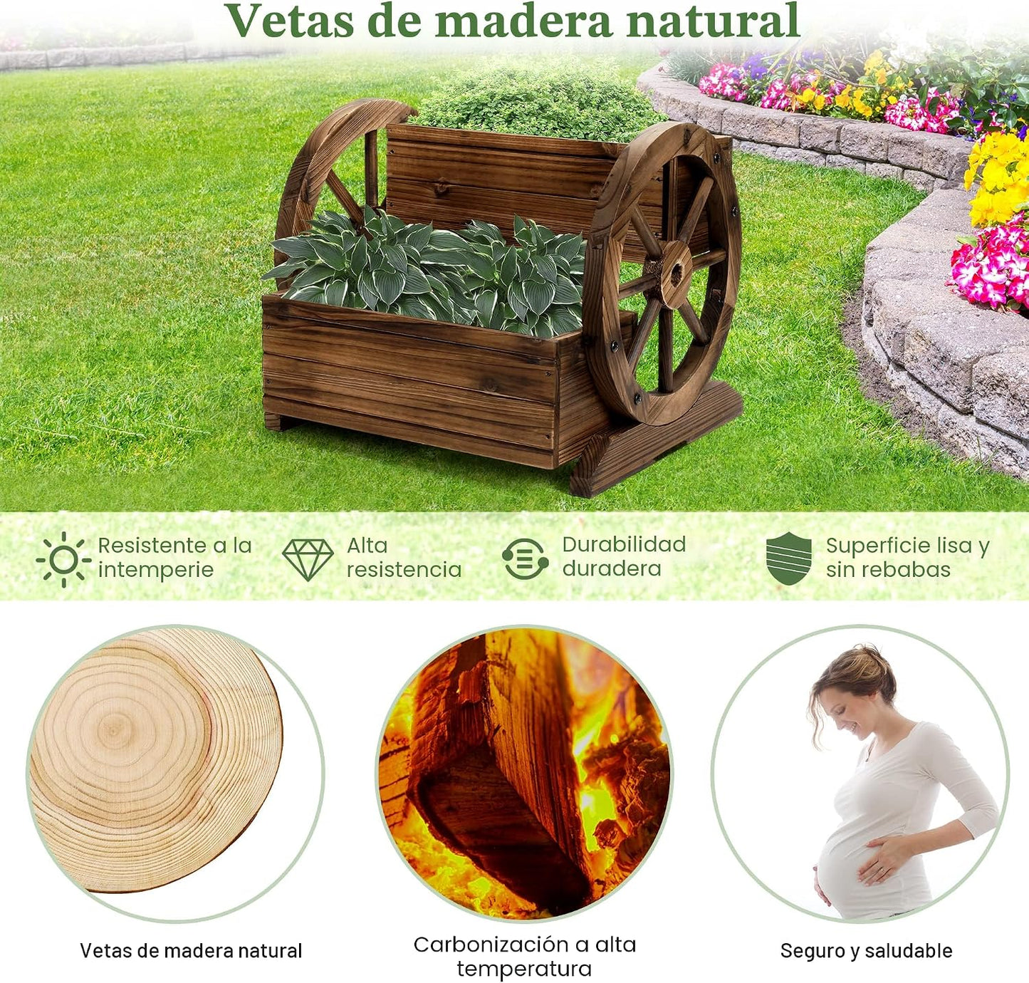 OIPRTGFJ Jardinera de madera con ruedas, maceta decorativa para flo...