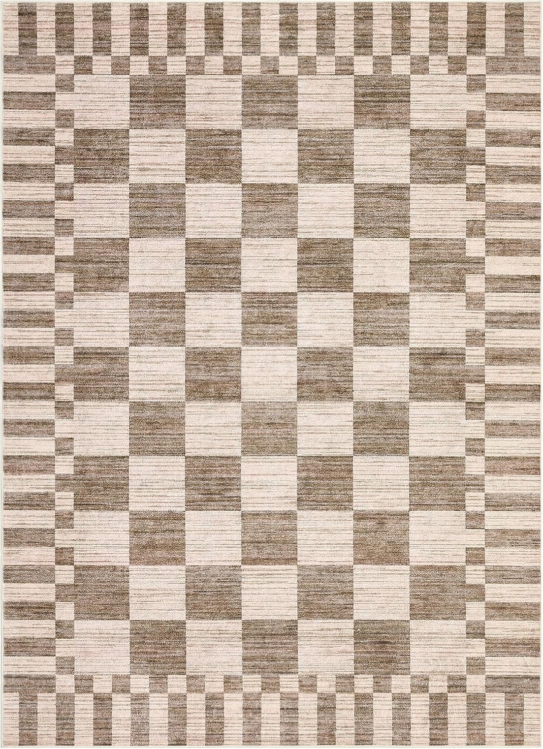 GarveeHome - Alfombra geométrica lavable de 8 x 10 pies, color marr...