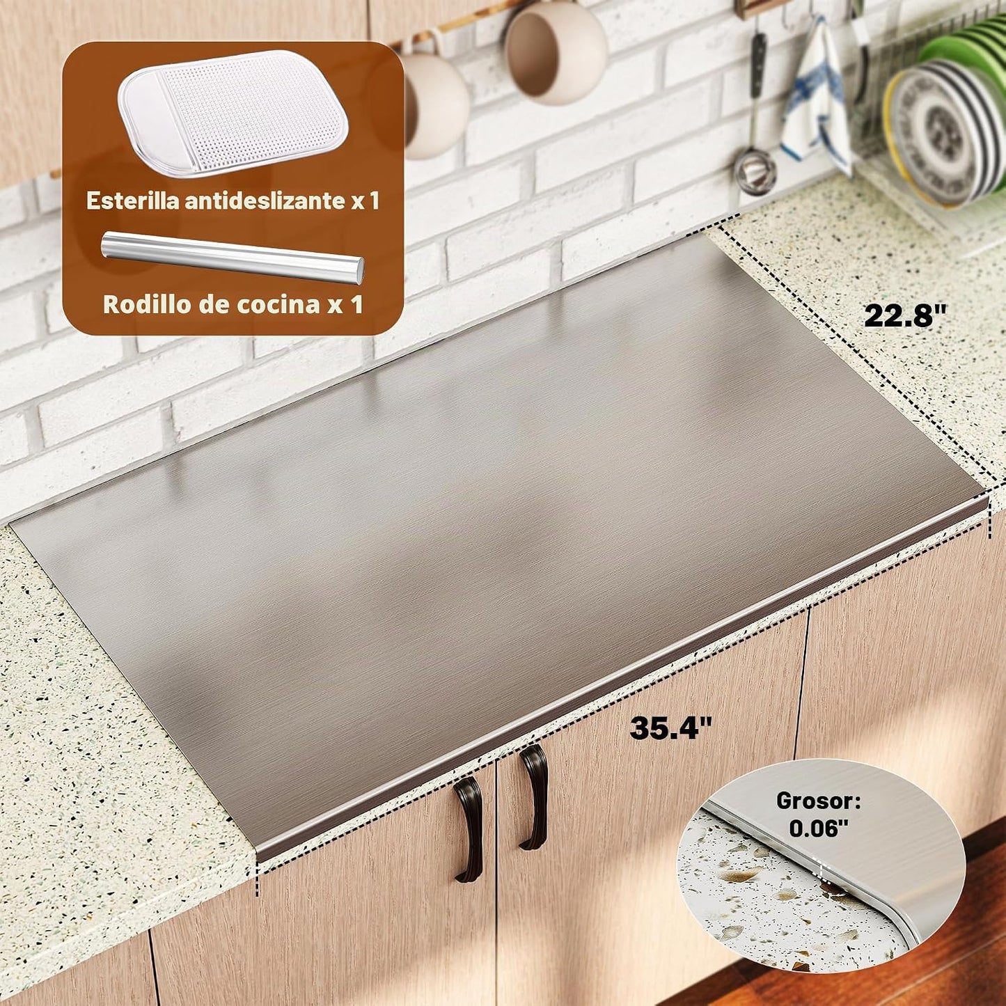tonchean Tabla de cortar de acero inoxidable 304 extra grande con l...