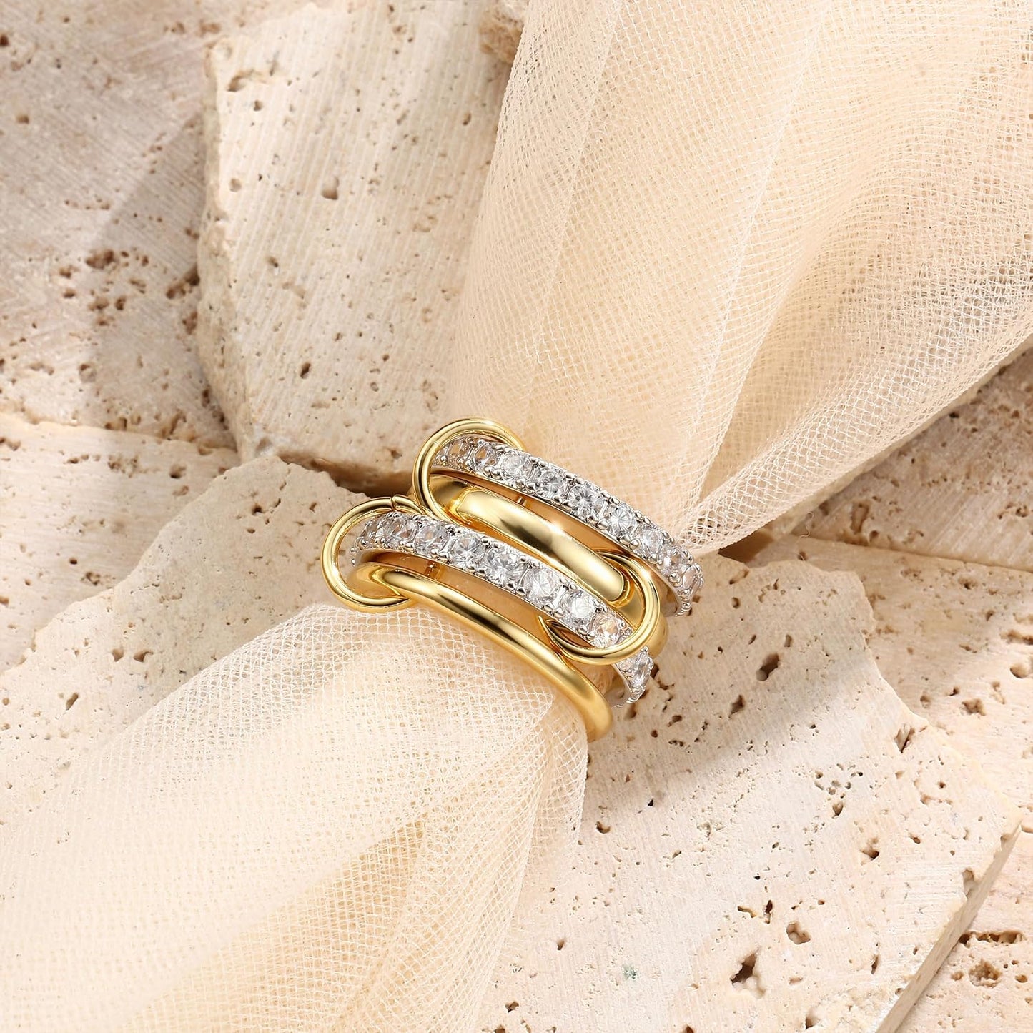 PATISORNA Anillos apilables de oro para mujer sin deslustre 18K Ani...