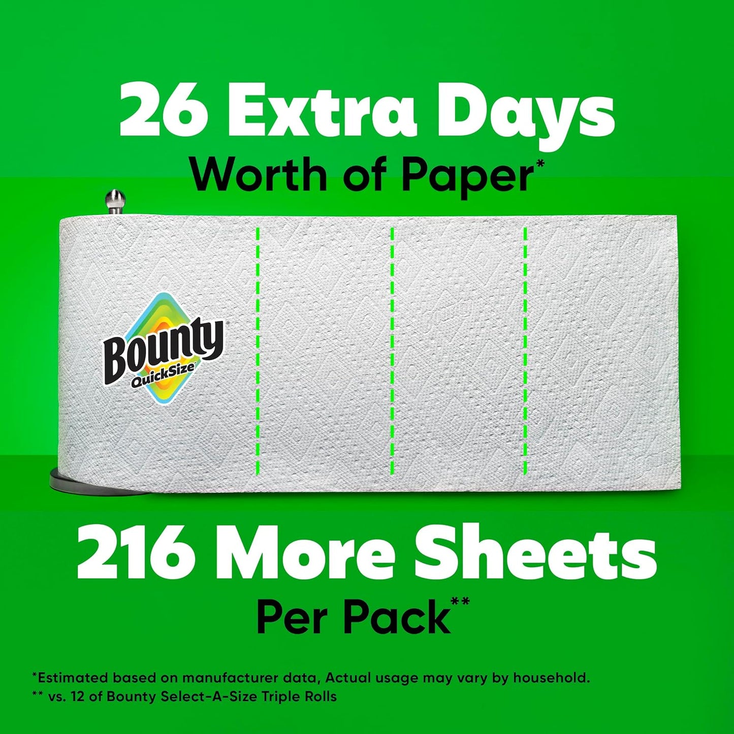 Bounty Toallas de papel de tamaño rápido, color blanco, 12 rollos t...