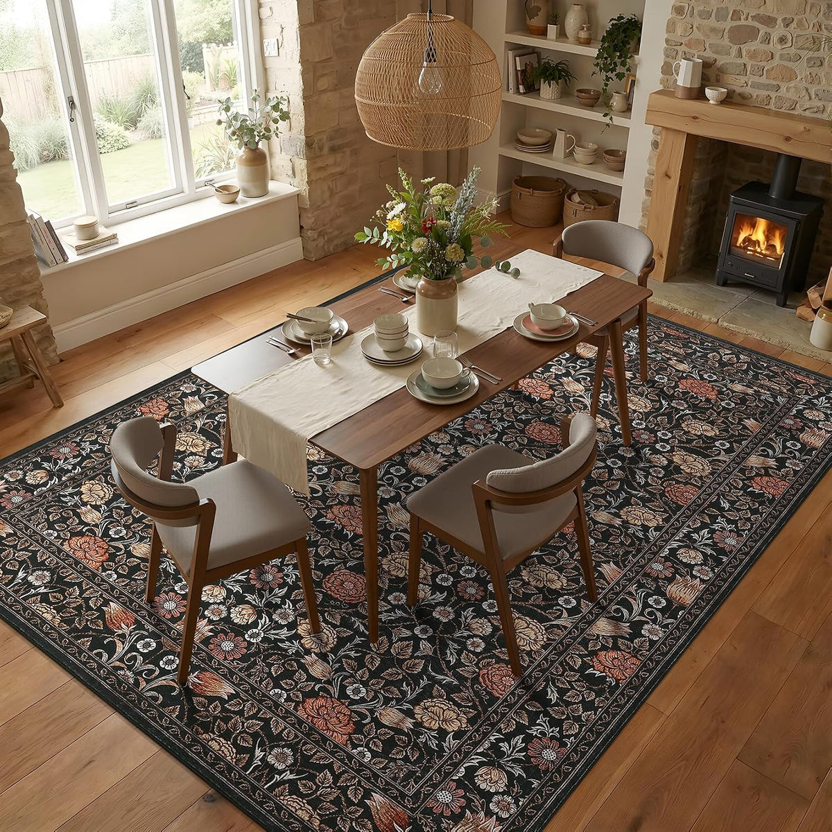 GarveeHome Alfombra Vintage Floral Lavable Marrón de 8x10 pies para...