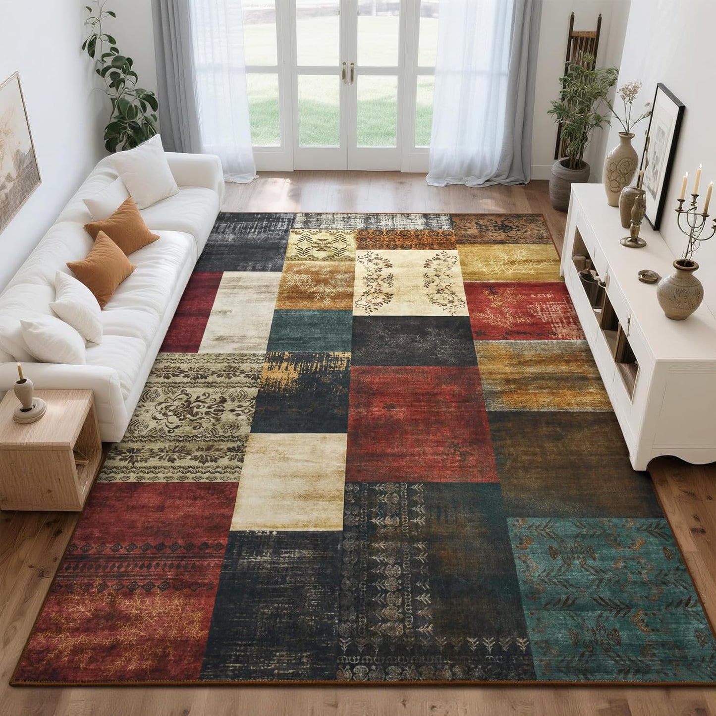 Tepook Alfombra moderna para sala de estar, alfombra geométrica gra...