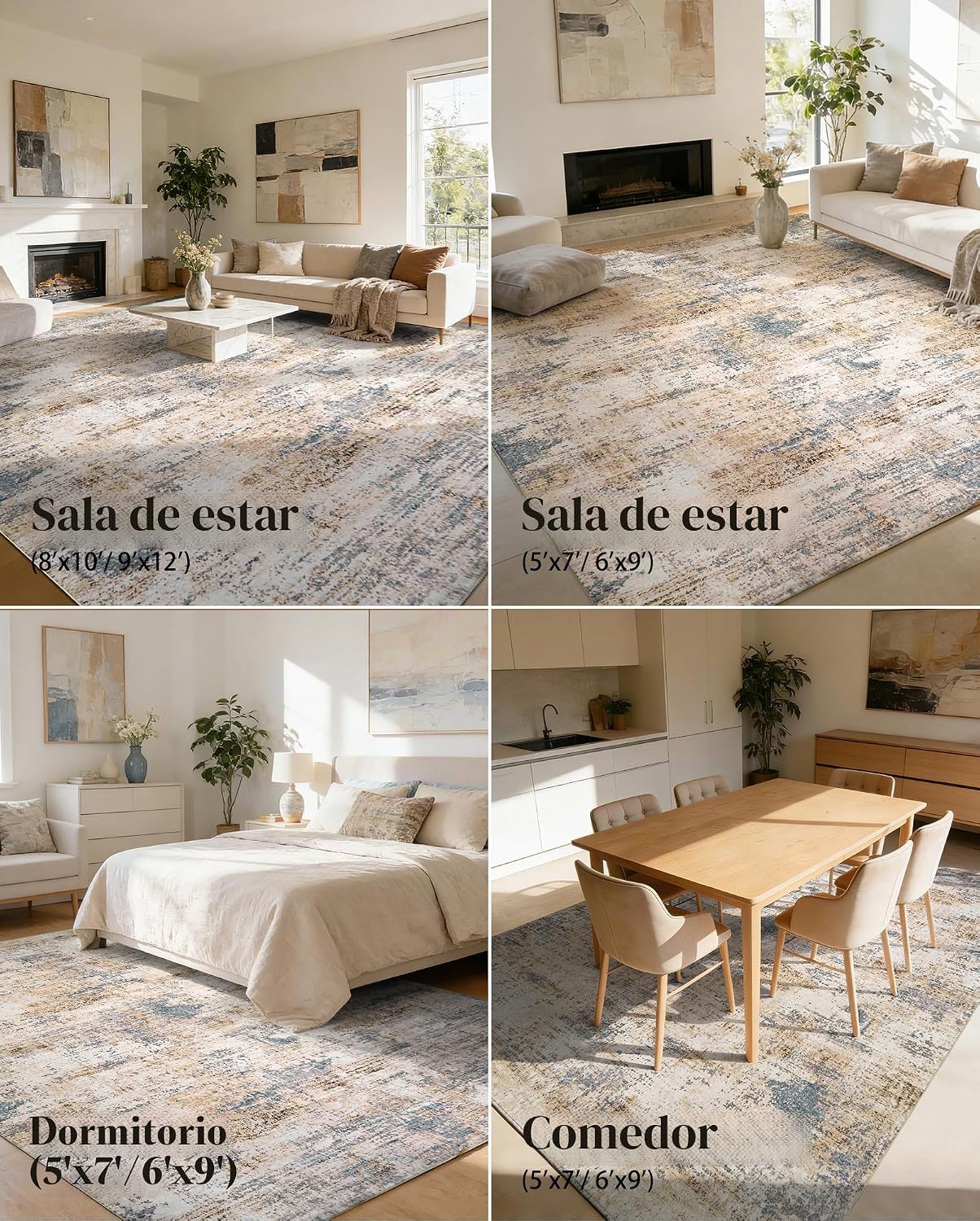 Alfombra lavable para sala de estar, 8 x 10, moderna, neutra, abstr...
