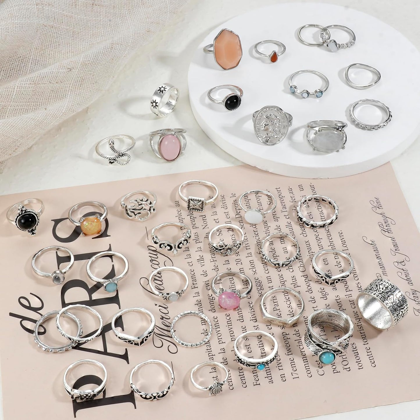 Subiceto Juego de 70 anillos de nudillos de cristal vintage para mu...