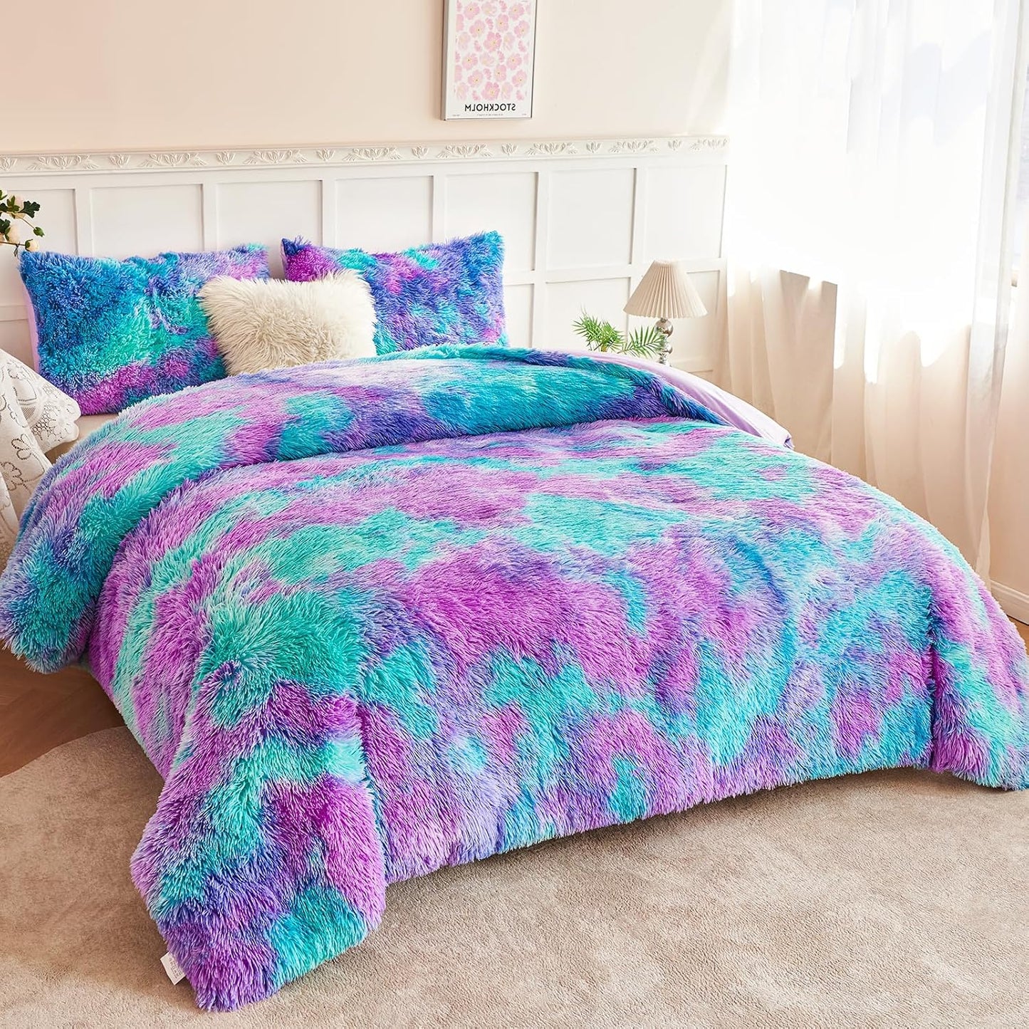 PERFEMET Juego de ropa de cama de pelo esponjoso para niñas tamaño...