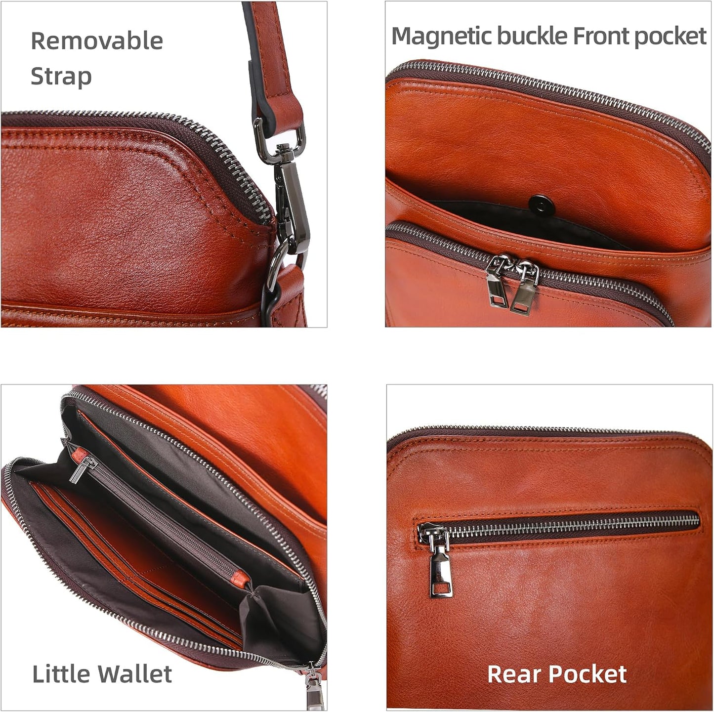 Iswee - Bolsos cruzados de cuero para mujer con múltiples bolsillos...