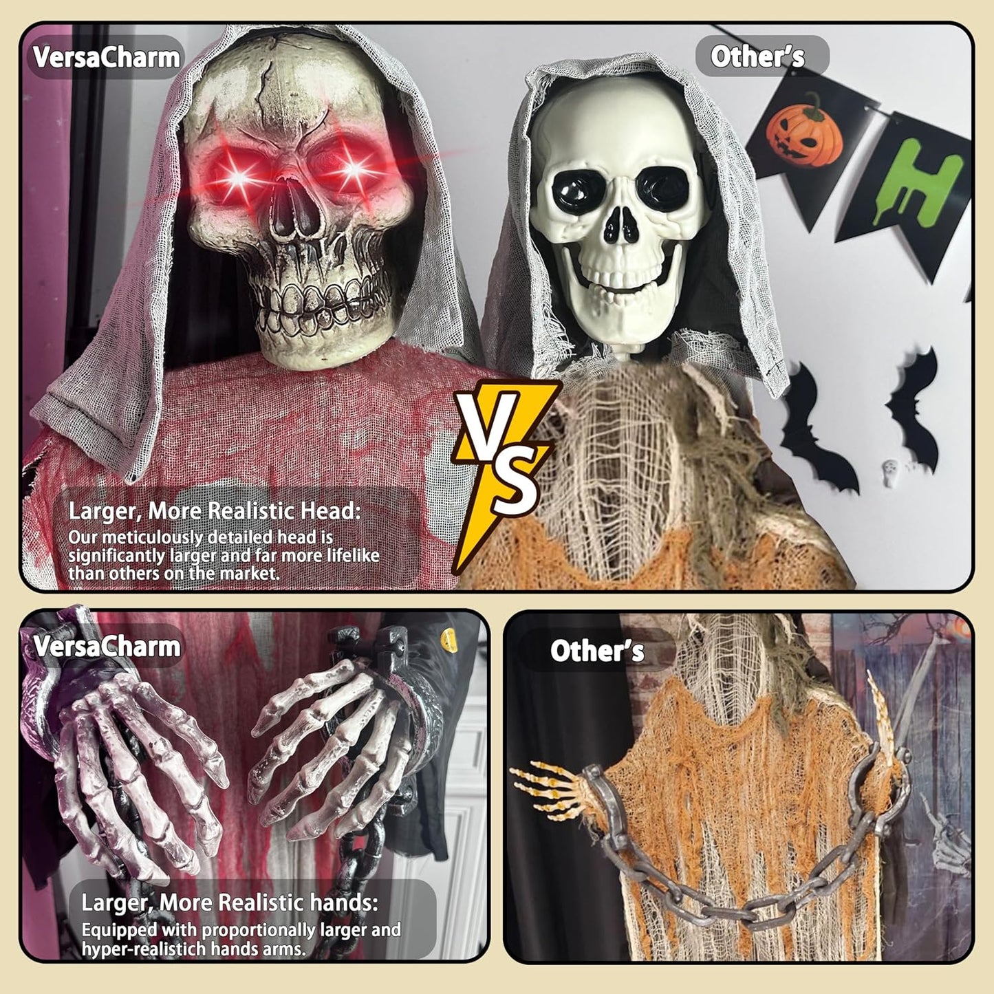Decoraciones de Halloween al aire libre, 6 pies de largo con cadena...