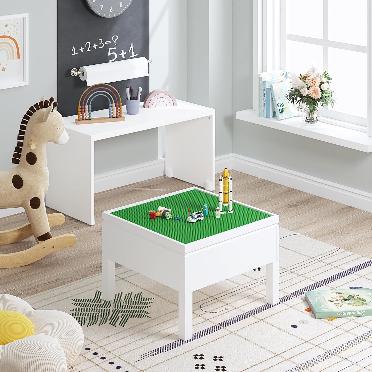 UTEX Mesa de construcción 3 en 1 para niños y mesa de ajedrez compa...