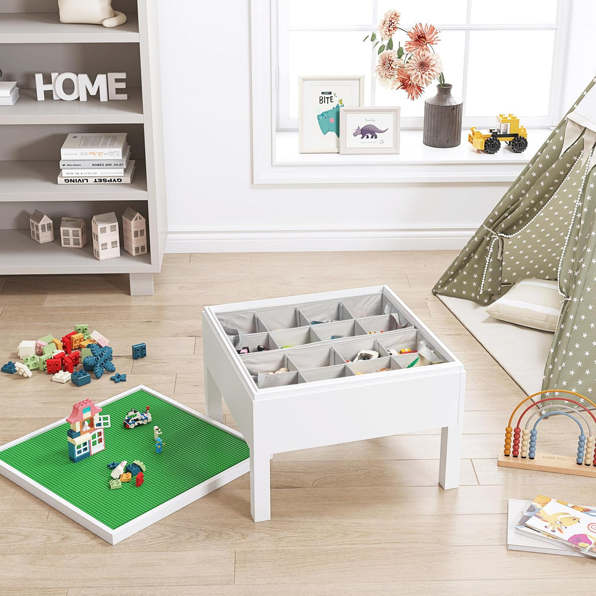 UTEX Mesa de construcción 3 en 1 para niños y mesa de ajedrez compa...