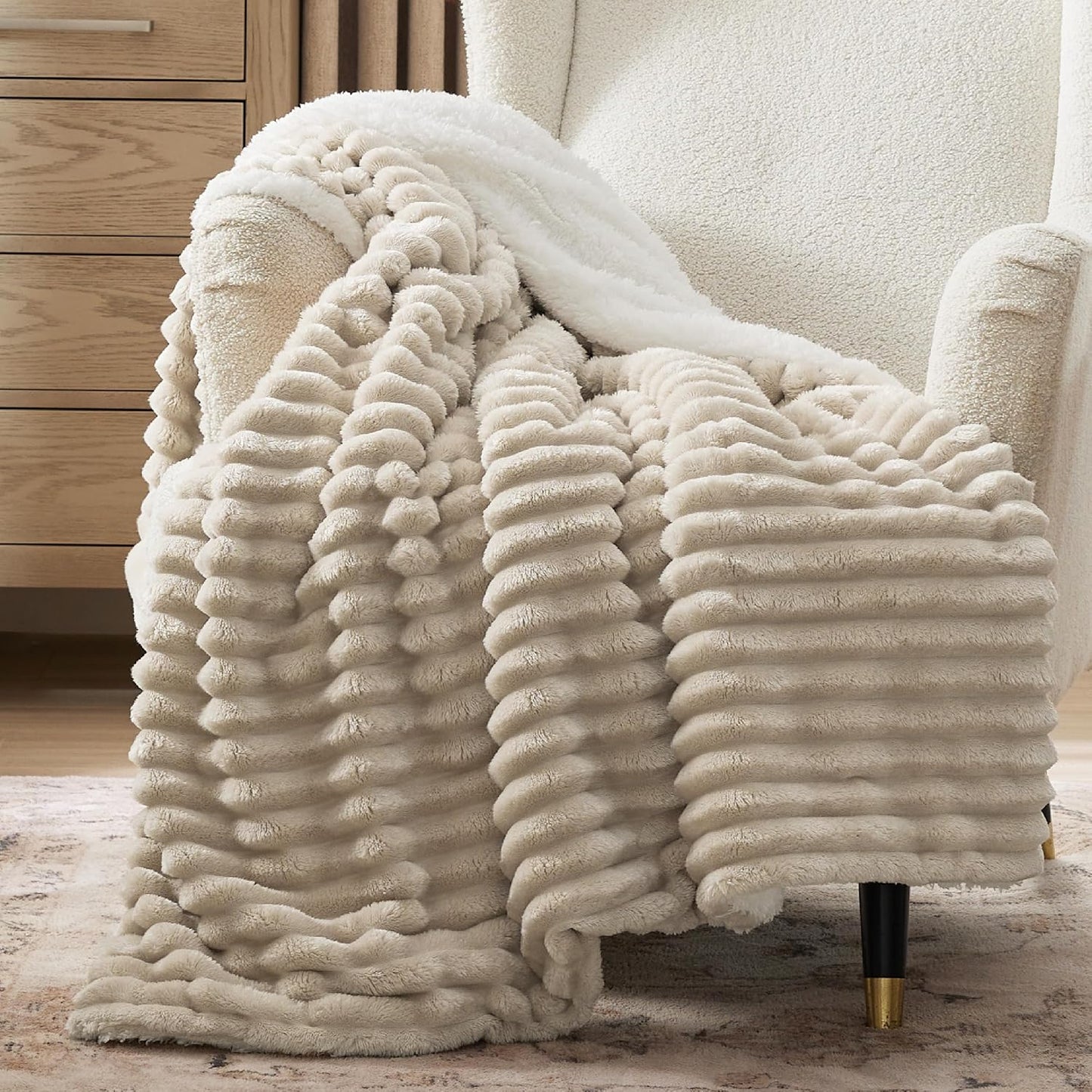 Bedsure Manta Tipo Throw Sherpa para sofá, súper suave, acogedora m...