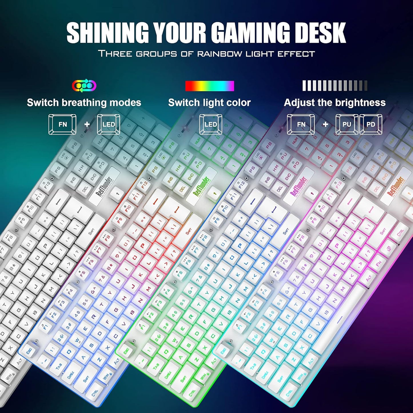RedThunder K10 Combo de Teclado y Ratón Inalámbrico para Juegos, Re...