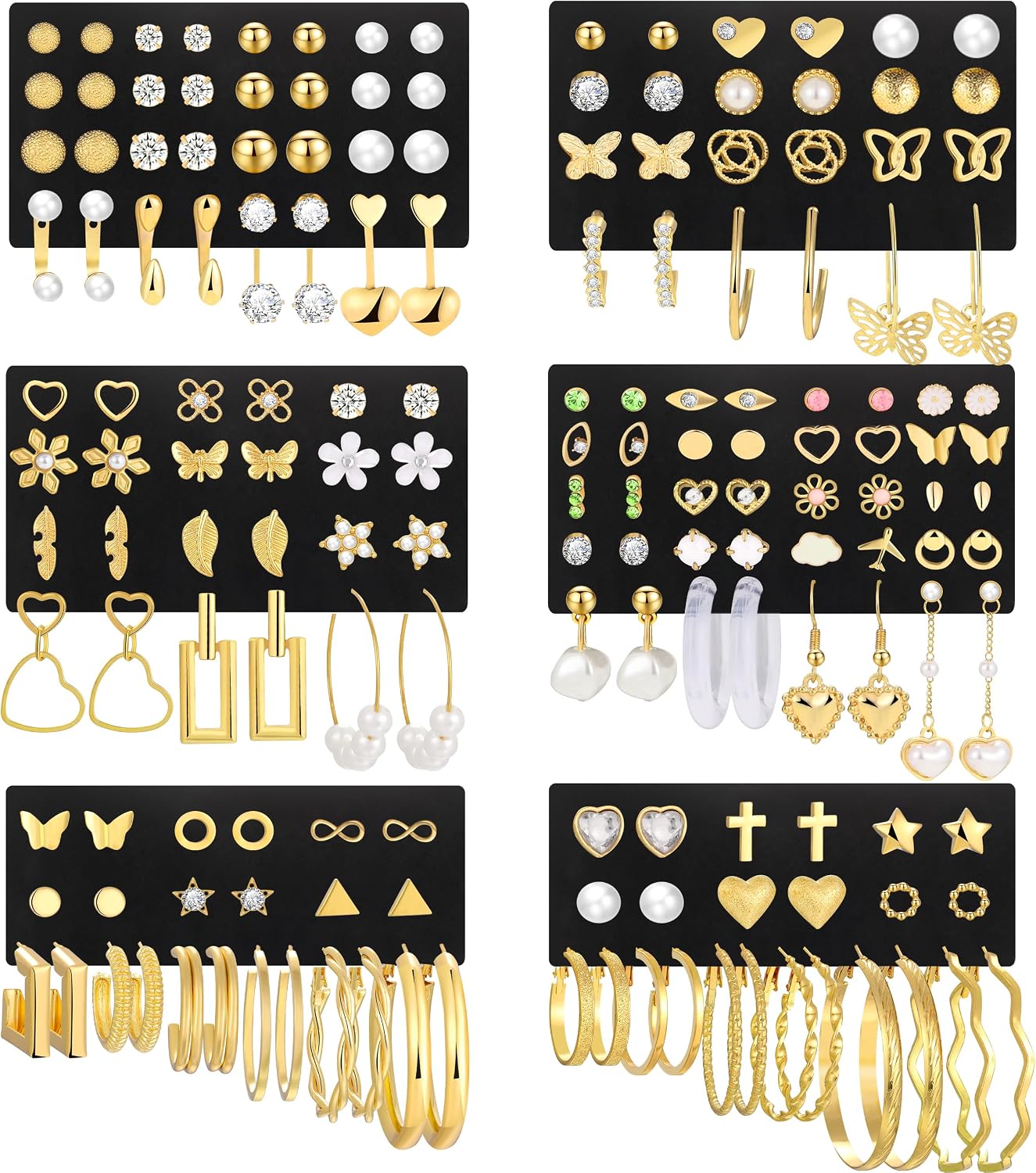 84 Pares de Aretes de Tuerca de Oro para Mujer Multipack, Paquetes...