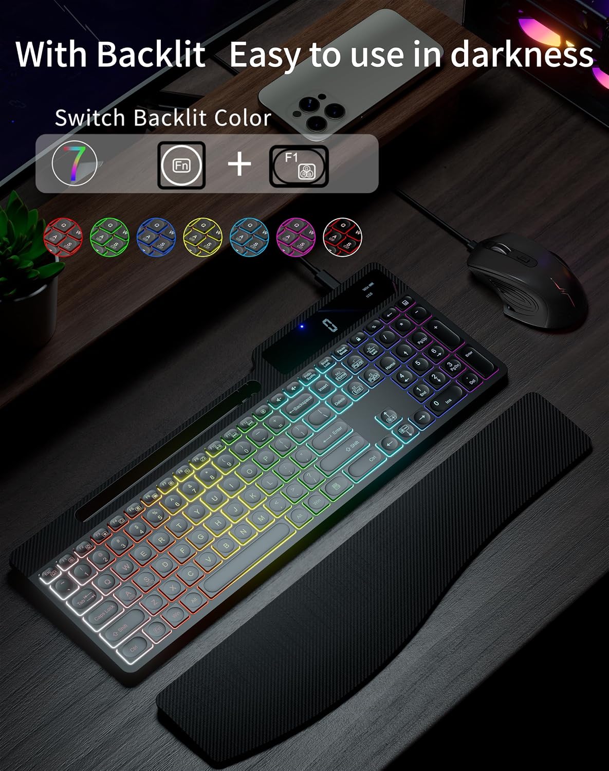 Combo de teclado y mouse inalámbricos, teclado ergonómico silencios...