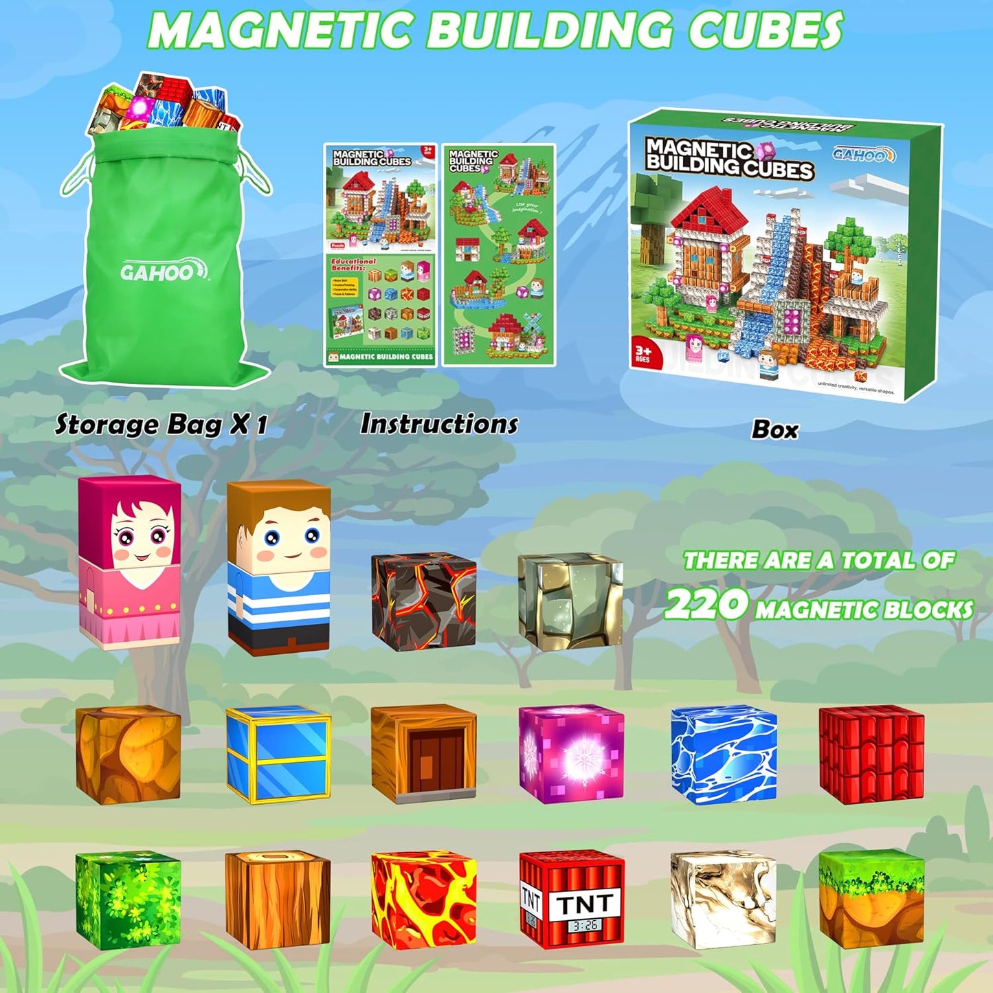 GaHoo Bloques magnéticos - 110 piezas de bloques magnéticos para co...