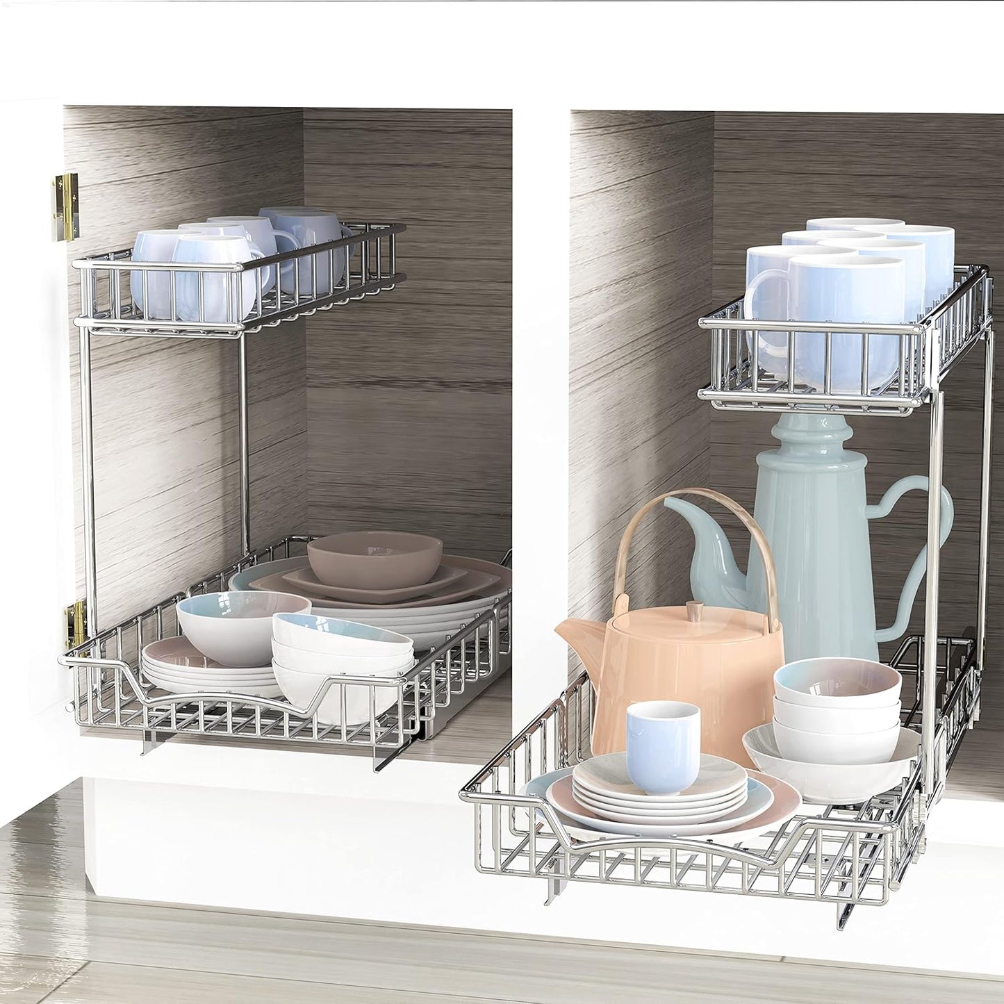 Simple Houseware Estante deslizante extraíble de 2 niveles (L+M) pa...