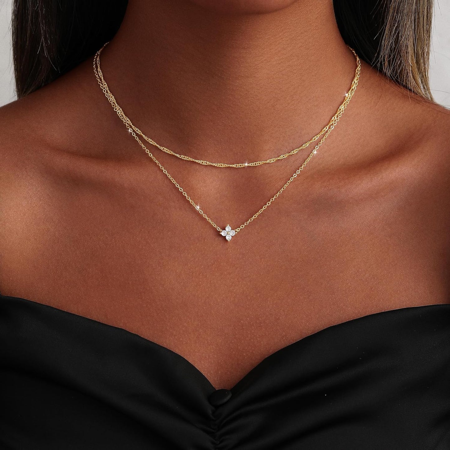 MIDEEO Collares en capas de oro para mujer, chapado en oro de 14 qu...