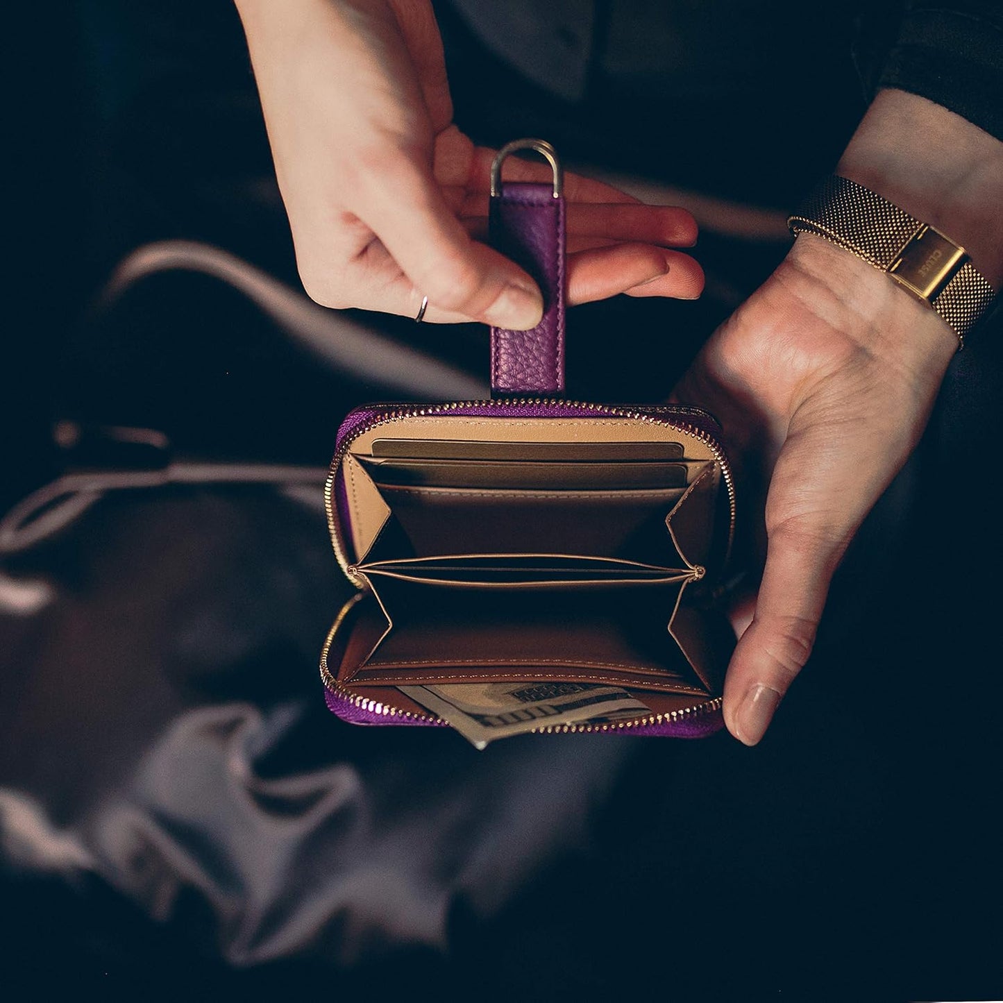 Vaultskin Cartera pequeña para mujer, tarjetero de cuero con bloque...