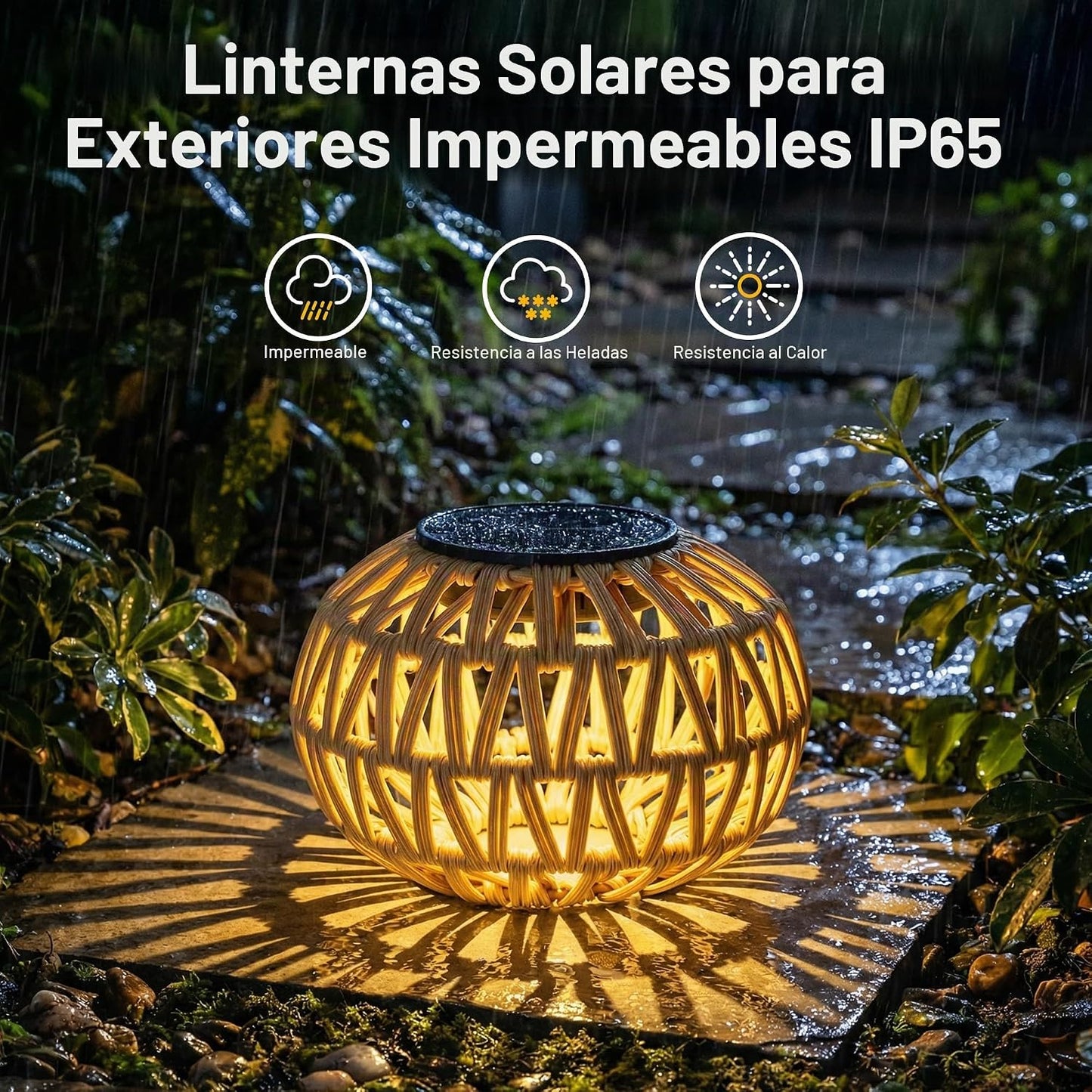Paquete de 2 faroles solares impermeables para exteriores, faroles...