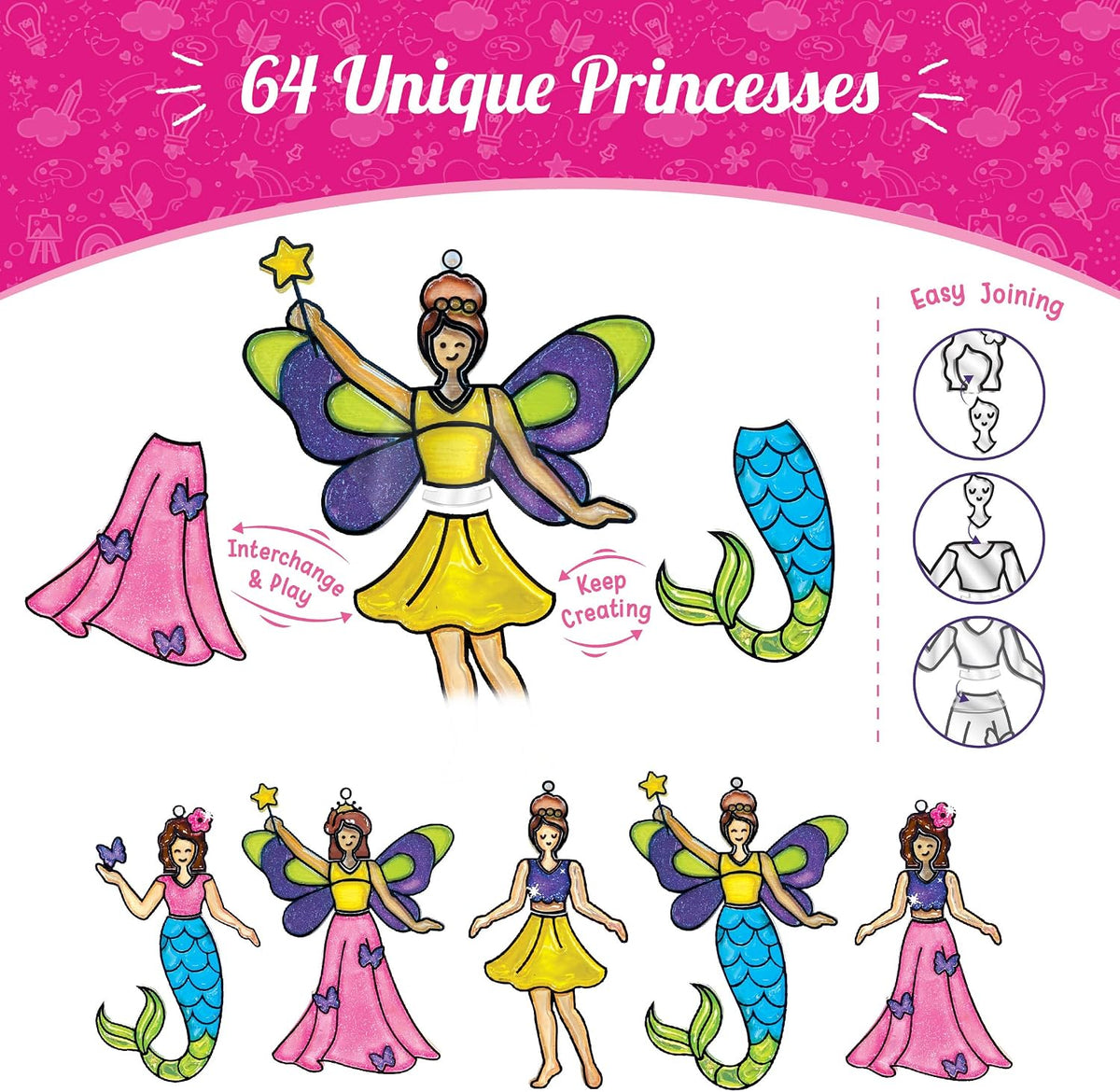 Imagimake - Arte de ventana - Princesa, sirena, unicornio 32 piezas...